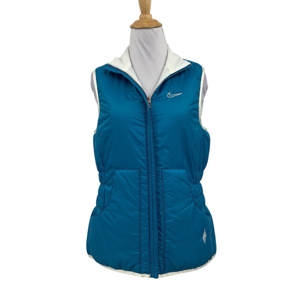 Nike Vest Womens Small Teal Cream Filled Puffer Full Zip Golf Jacket Reversible